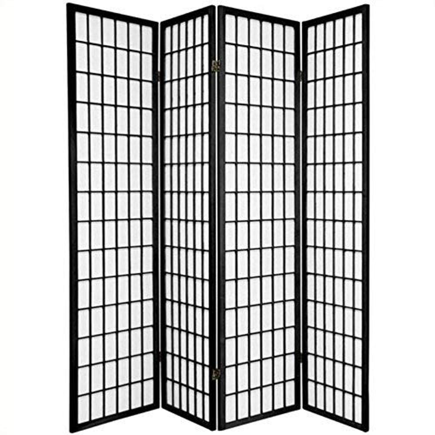 6 ft. Tall Window Pane Shoji Screen - Black - 4 Panels