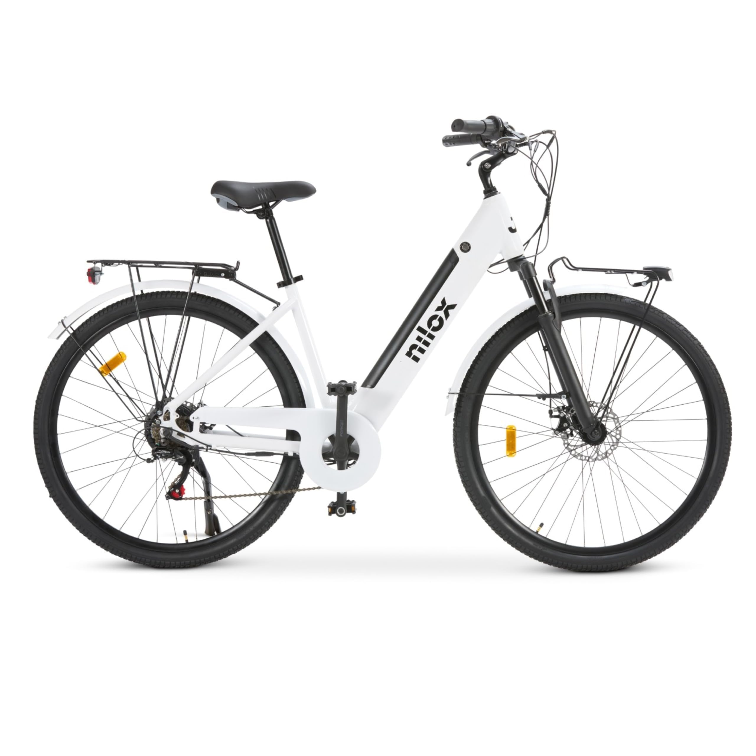 Nilox, Ebike J7, Bicicleta eléctrica, hasta 80 km de autonomía, Motor de 36 V/​250 W y batería extraíble de 36V-​13 Ah, neumáticos de 28" x1,​75, Caja de Cambios de 6 velocidades, Color Blanco