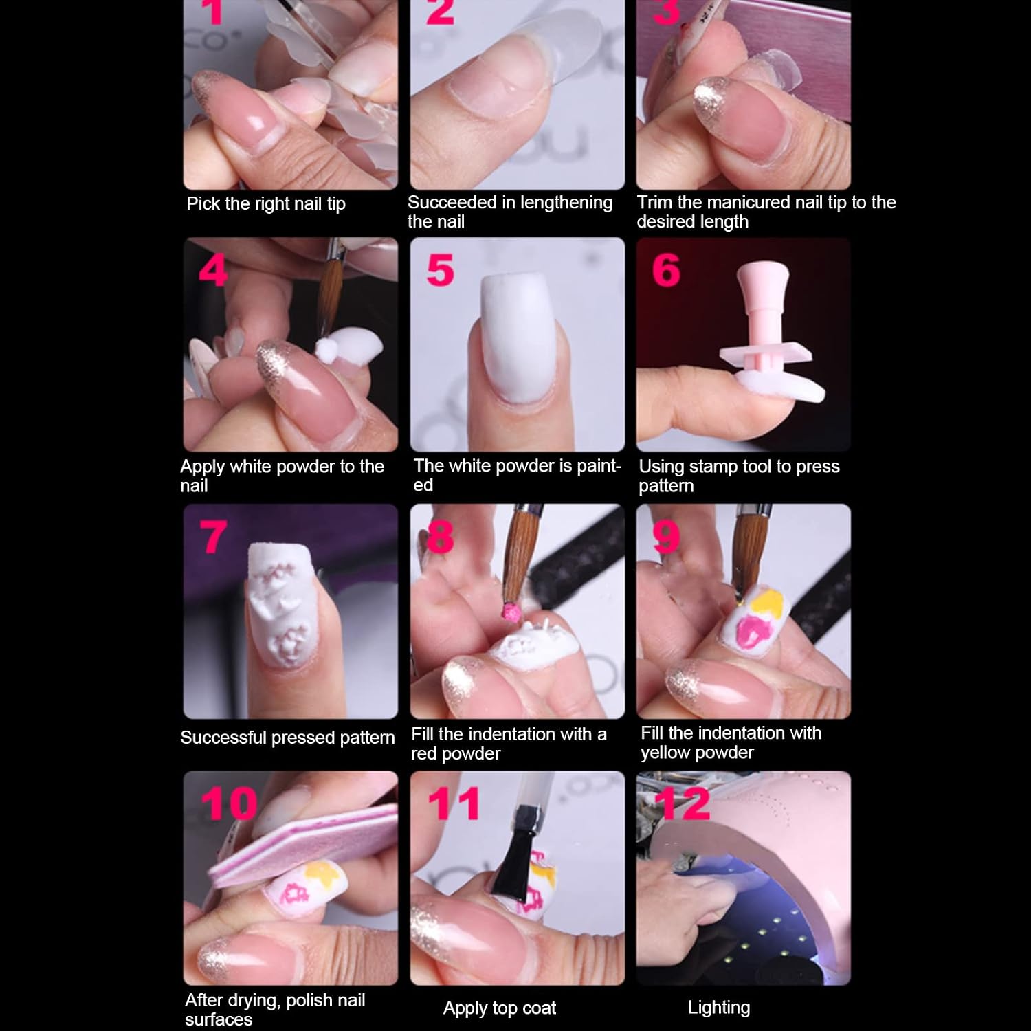 Yinhing Nail Stampers, Nail Art Stamper, 192pcs 3D Nail Art Stamper, Different Patterns Clear Lines Manicure Stamping Tools for Nail Salon