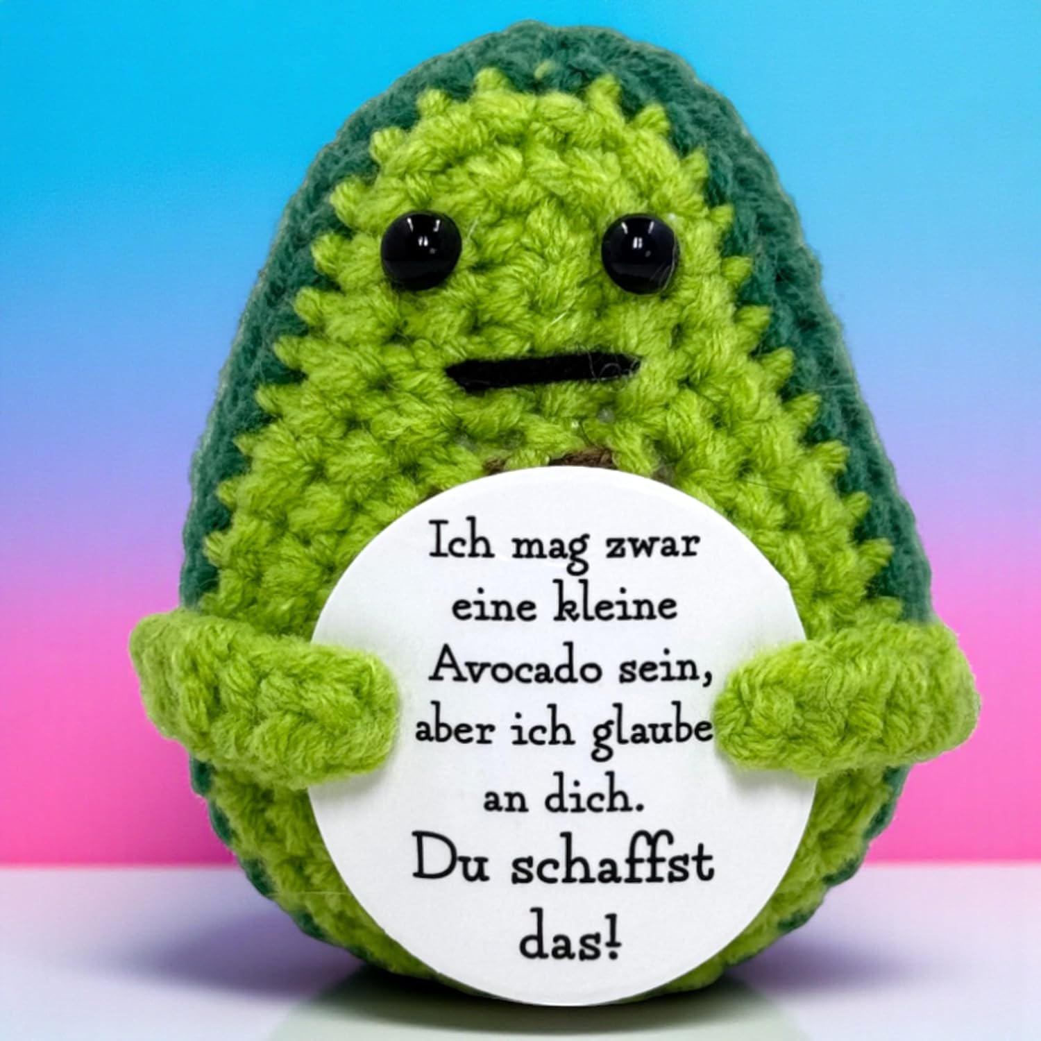 MIJOMA Lucky Charm Positive Friends - Handmade Crochet Figures with Motivational Messages, Ideal as a Gift Companion Courage (Avocado - Du schaffst Das)