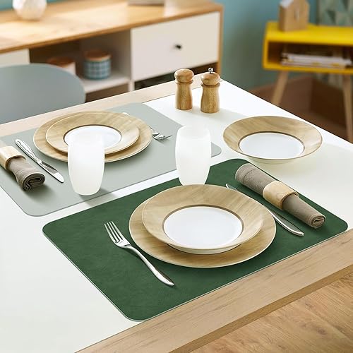 Miniatura 6 de Juego de 6 manteles individuales de piel sintética, resistentes al calor, reversibles, impermeables, lavables, para fiestas en casa, exteriores,