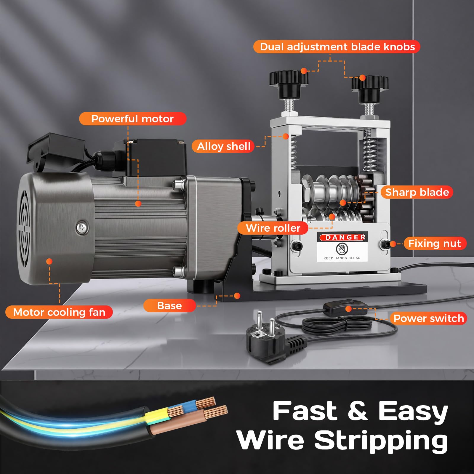 Maquina Pelar Cables Electrica, 60W Pelador de Cables Electricos con 6 Canales y 5 Cuchillas, Pelacables para Cable de 3-17mm, Pela Cables de Electricidad para Reciclaje Cables Cobre