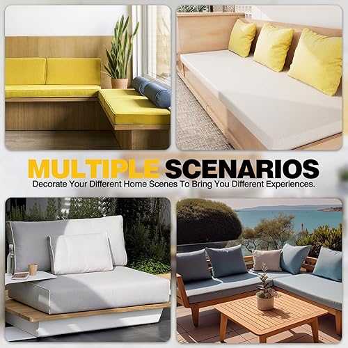 Miniatura 6 de ROIPXM Cojín de banco de 59 x 18 pulgadas, cojín de asiento de banco con doble ribete con parte inferior antideslizante y 4 lazos, 1.97 pulgadas de