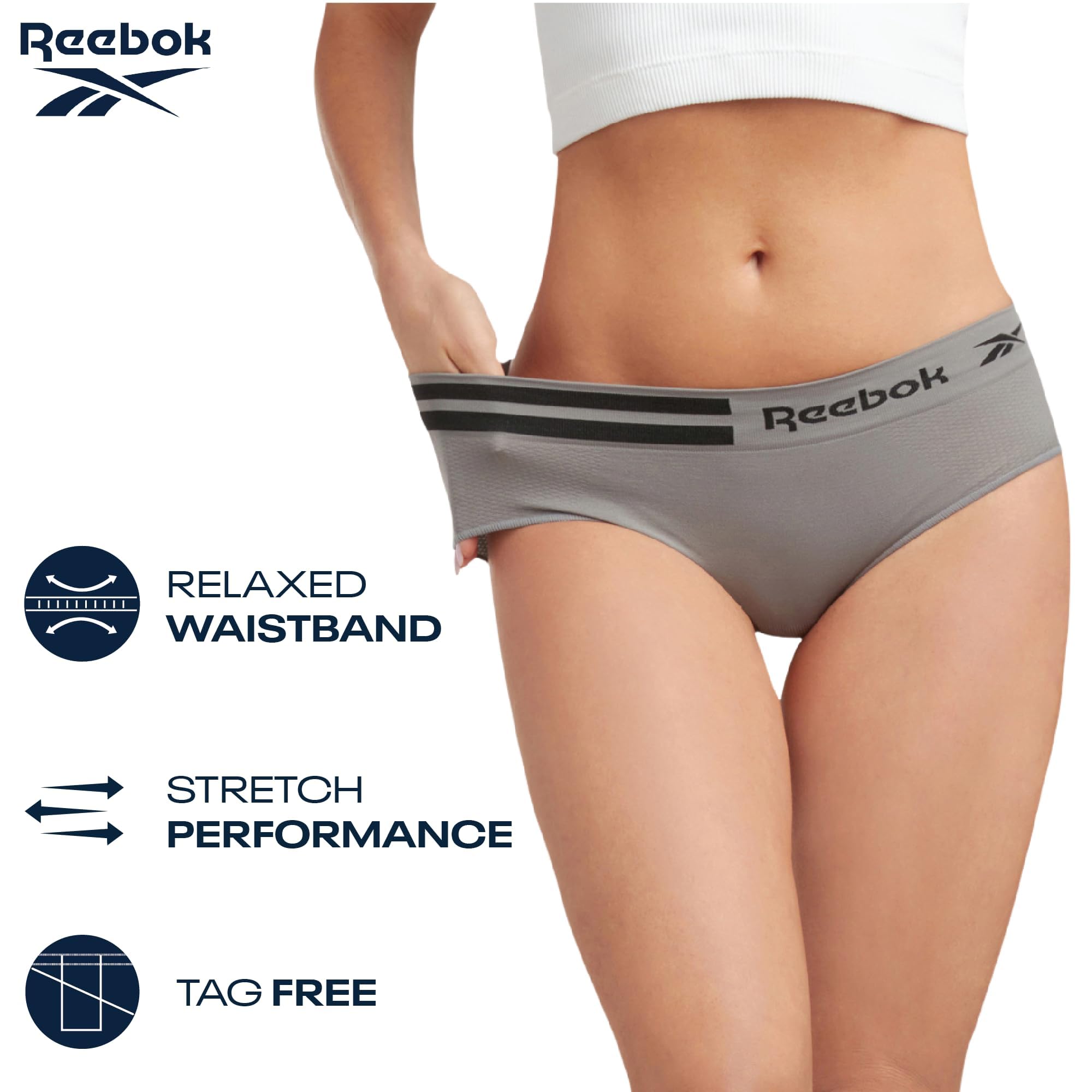 Reebok Damen Unterwäsche mit hohem Schnitt, atmungsaktiv, weich, Stretch, mittelhohe Taille, Slip für Frauen (Größen: S-XL)