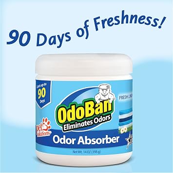 OdoBan Ready-to-Use Disinfectant and Odor Eliminator, Set of 3 Spray Bottles, 32 Ounce & Solid Odor Absorber Eliminator for Home and Small Spaces, Fresh Linen Scent, 14 Ounces Each, 6-Pack