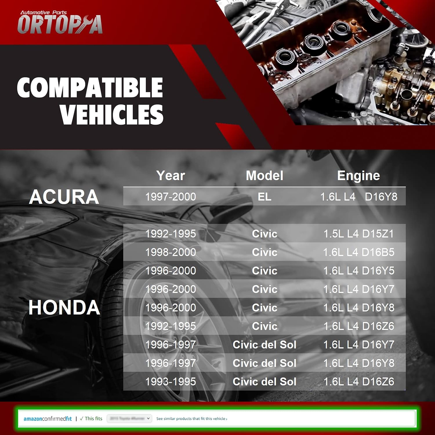 Valve Cover Gasket Set Replacement for 12030-P2A-A01 D16 SOHC | D16 D15 SOHC Set, Civic 92-00, Civic del Sol 93-97, EL 97-00, D16Y8 D16Y7 D16Y5 D16Z6 D15Z1