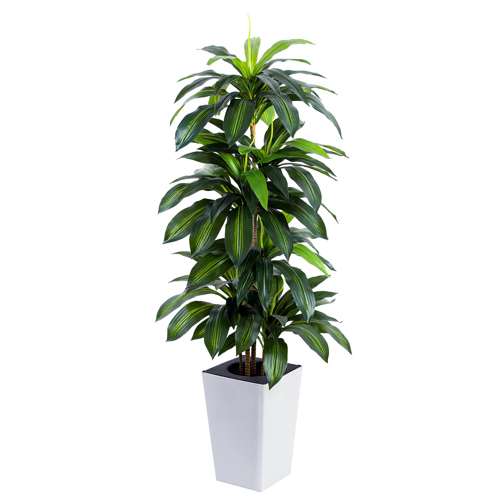 Artificial Dracaena Tree with White Tall Planter, 5ft Tall Potted Artificial Dracaena Silk Plant, Fake Yucca Tree Plant, Home Office Floor Room Decor Plants Indoor Outdoor, Housewarming Gift