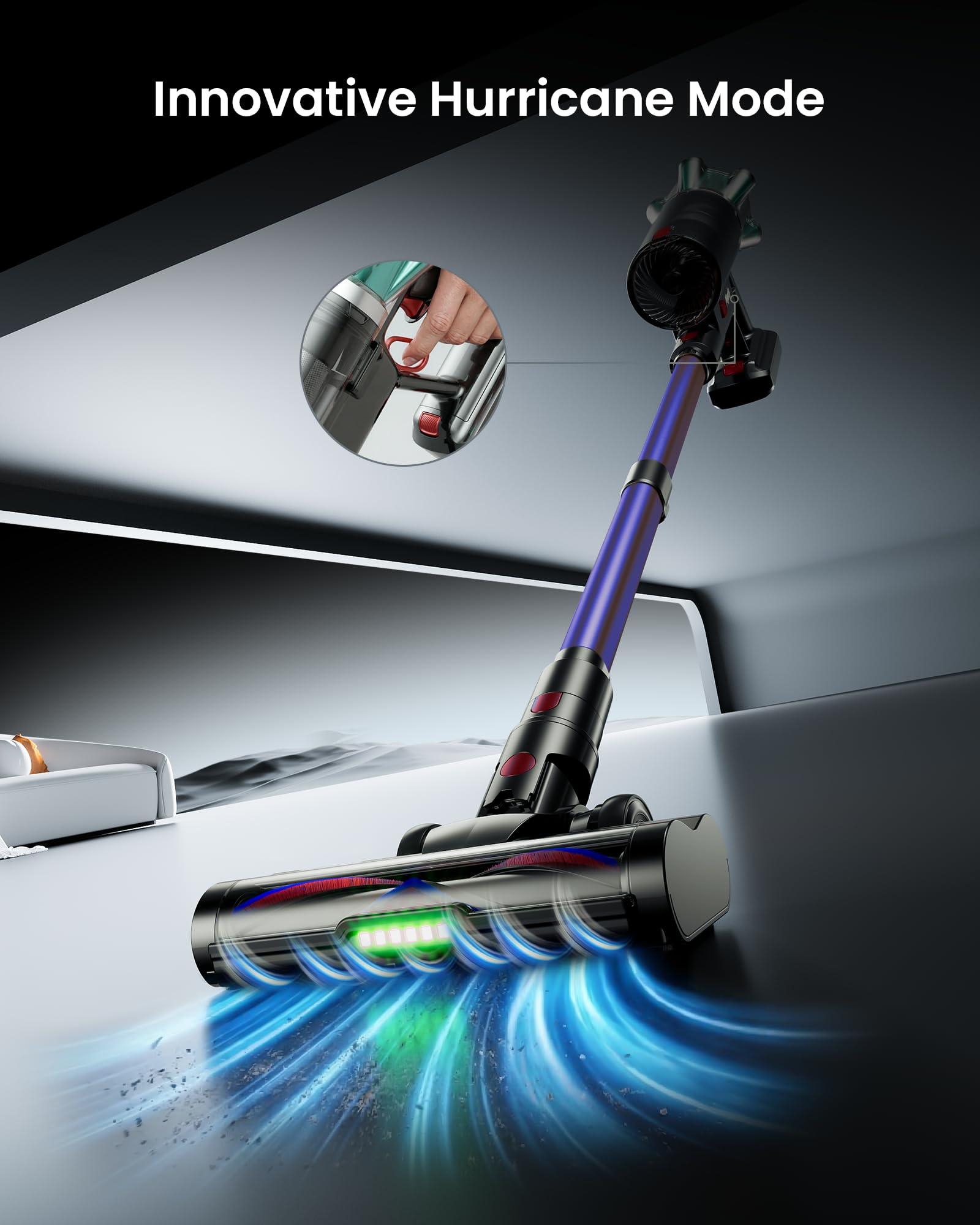 Cordless Vacuum Cleaner, 650W 55KPA 70 Mins Vacuum Cleaners with Hurricane Mode, Anti-Tangle Brush, 1.8L Dust Cup, Self-Standing Stick Vacuum Cordless for Hard Floors, Carpet & Pet Hair — view 4