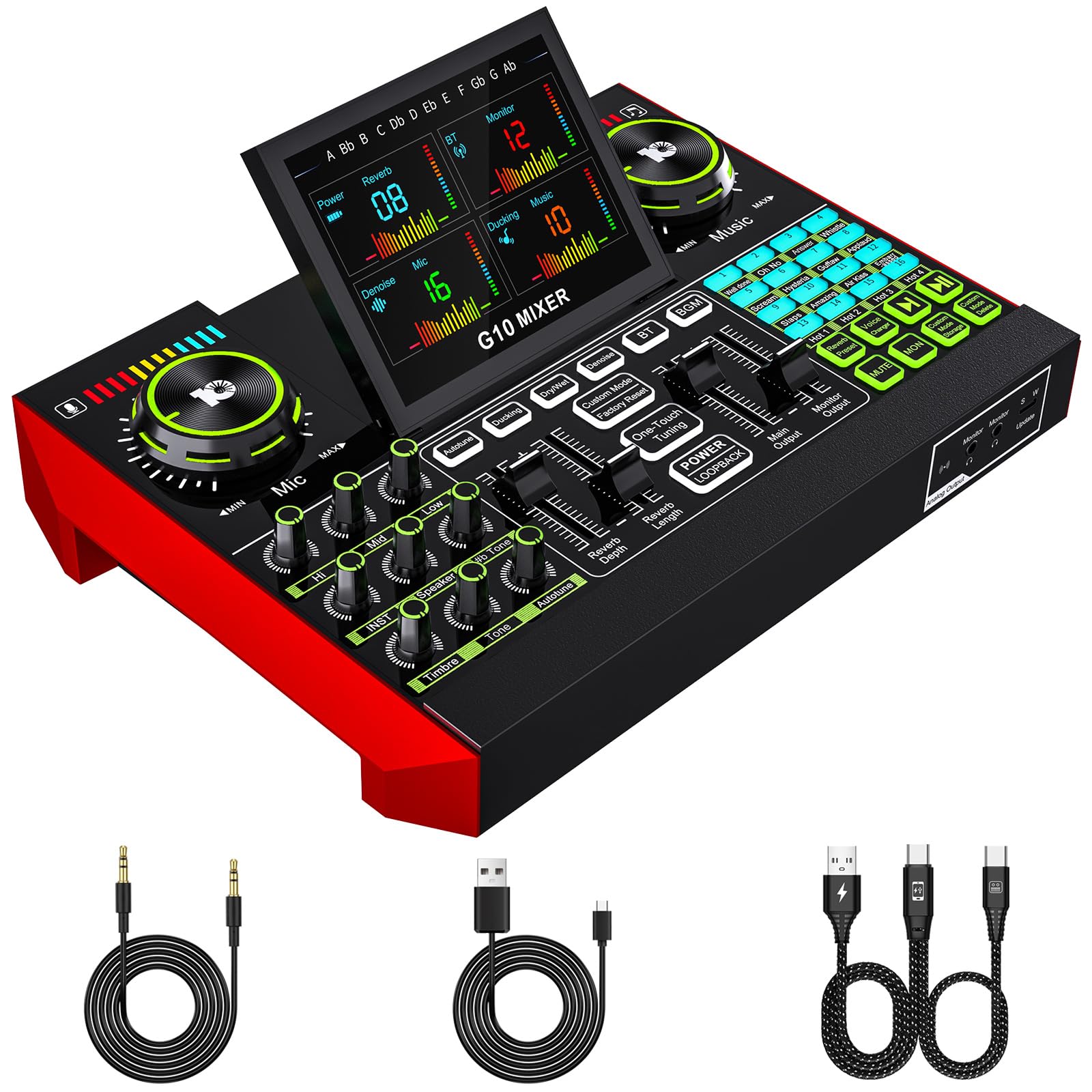 tenlamp G10 Gaming Audio Mixer, Audio Interface with 3.5mm/XLR Microphone Input, Voice Changer Live Sound Card for Streaming, Podcasting, Recording, and Singing Content Creation