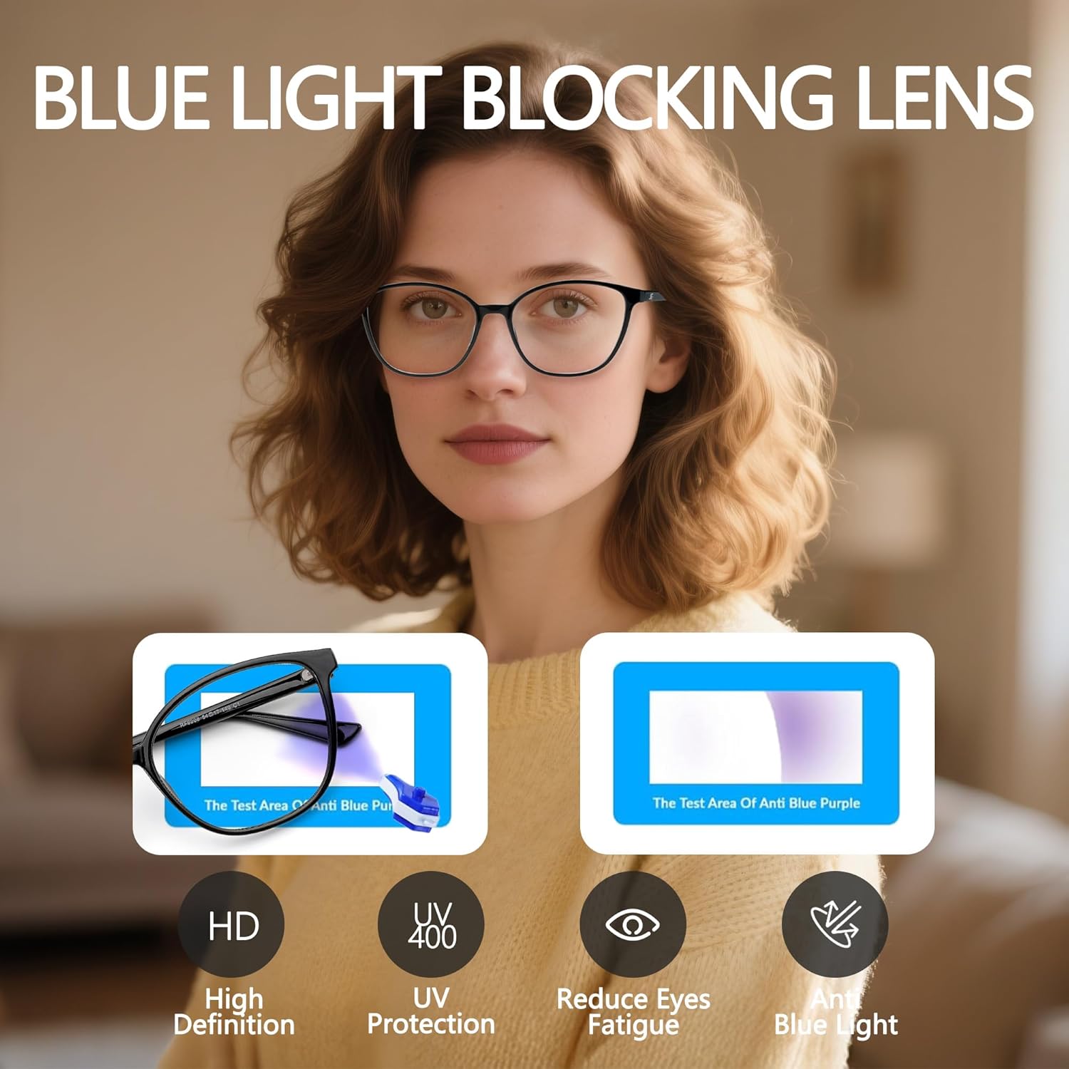 Women's Blue Light Blocking Glasses, TR90 Frame Computer Gaming Glasses Anti Eyestrain & UV Glare RF6208 - Image 5