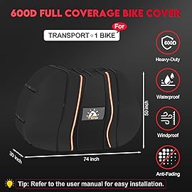 Zettum Bike Cover for Transport 1 Bike - 600D Travel Bike Covers for Bikes on Rear Bike Rack Heavy Duty & Waterproof, Outdoor Full Bicycle Rack Cover for Single Bikes on Car Hitch Storage