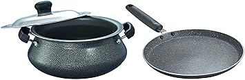 Prestige Omega Select Plus Mini Handi with SS lid & Prestige Omega Deluxe Granite Dosa Tawa, 28 cm, Black