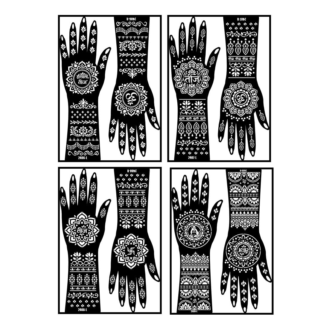Central Mandala Traditional Patterns With Hariyali Teej Design Mehndi Stencil Sticker Combo Pack For Atttactive Look-image-28