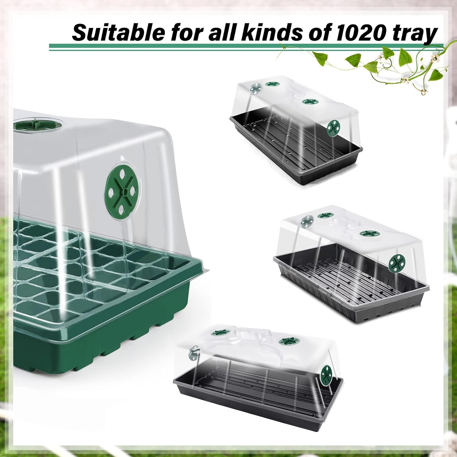 Foaincore 20 Packs 7'' Tall Humidity Vented Domes 1020 Flat Trays Cover Clear Plastic Greenhouse Grow Tray Covers Propagation Seed Cloning Kit for Plants Seed Starting Germination