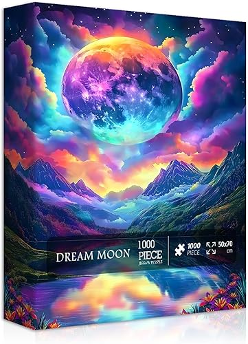 Rompecabezas de paisaje arcoíris para adultos, 1000 piezas, rompecabezas mágico de naturaleza degradada, montaña, luna, escenario temático, desafío