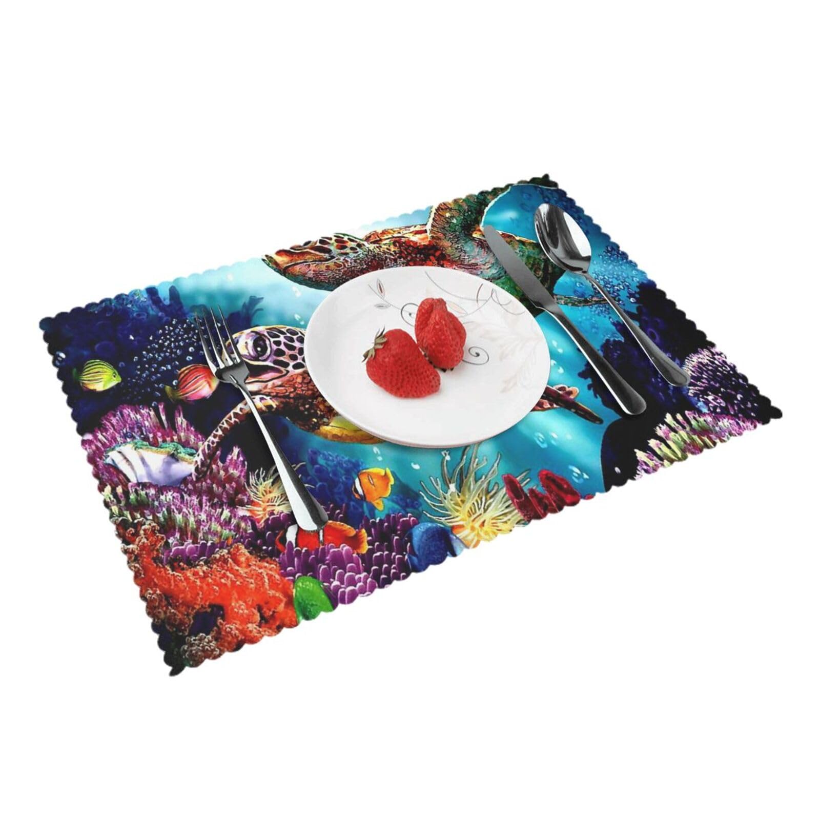 Sea Turtles Diamond Painting Printed Placemats Set of 4 PCS Washable Placemat for Kitchen Table Heat-resistant Table Mats 45x30 CM