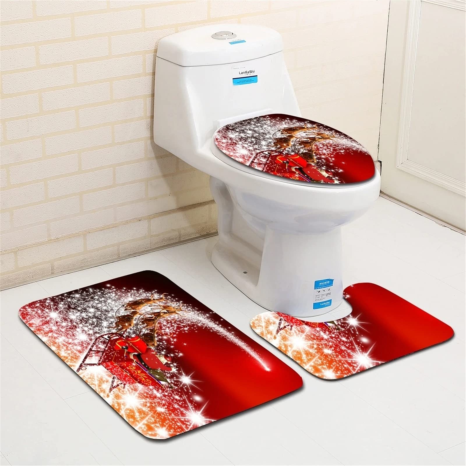 Alfombras de Baño Alfombra de baño Cubierta Asiento Inodoro Lavable para Baño(Multi-Colored 2)