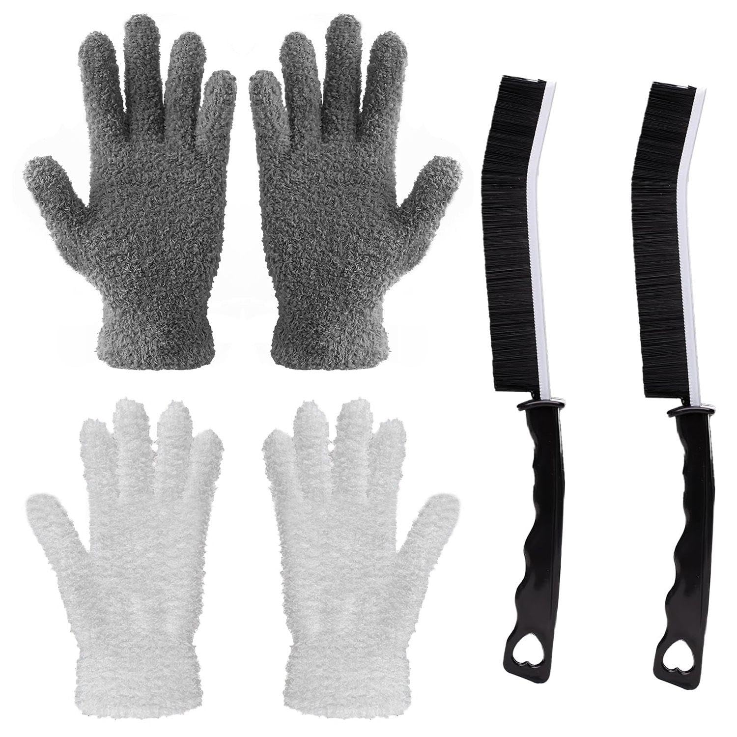 2 works Of Cleaning Gloves And 2 Pieces Of Crevice Brushes, Plush Gloves, Wear-Resistant Gloves, Non-Slip Gloves