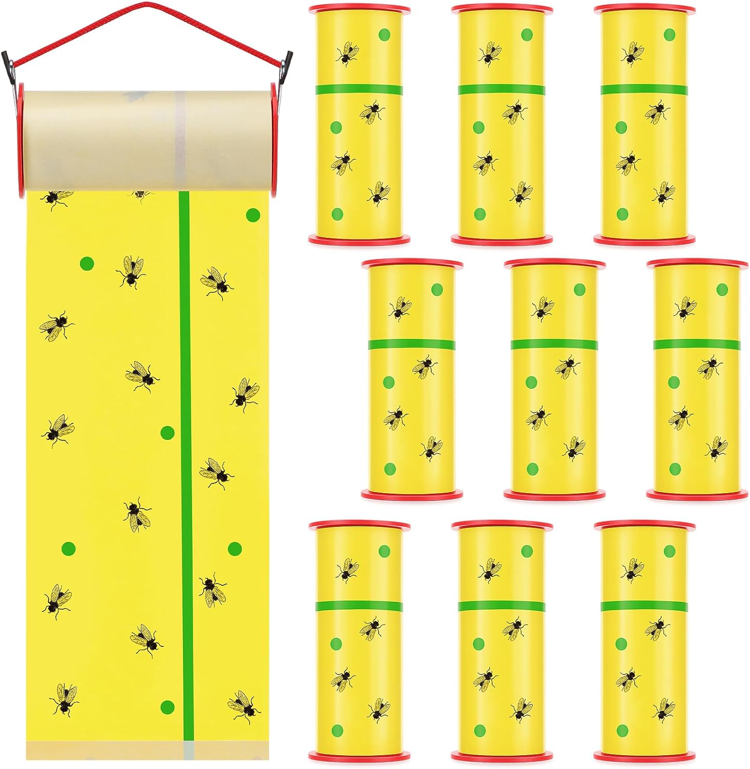 10 Rolls Fly Strips Tape 30 ft Each Fly Paper Traps Indoor Outdoor Sticky Hanging Spotted Lanternfly Tree Tape for Fruitfly Plant Barn Stable(Fluorescent Yellow)