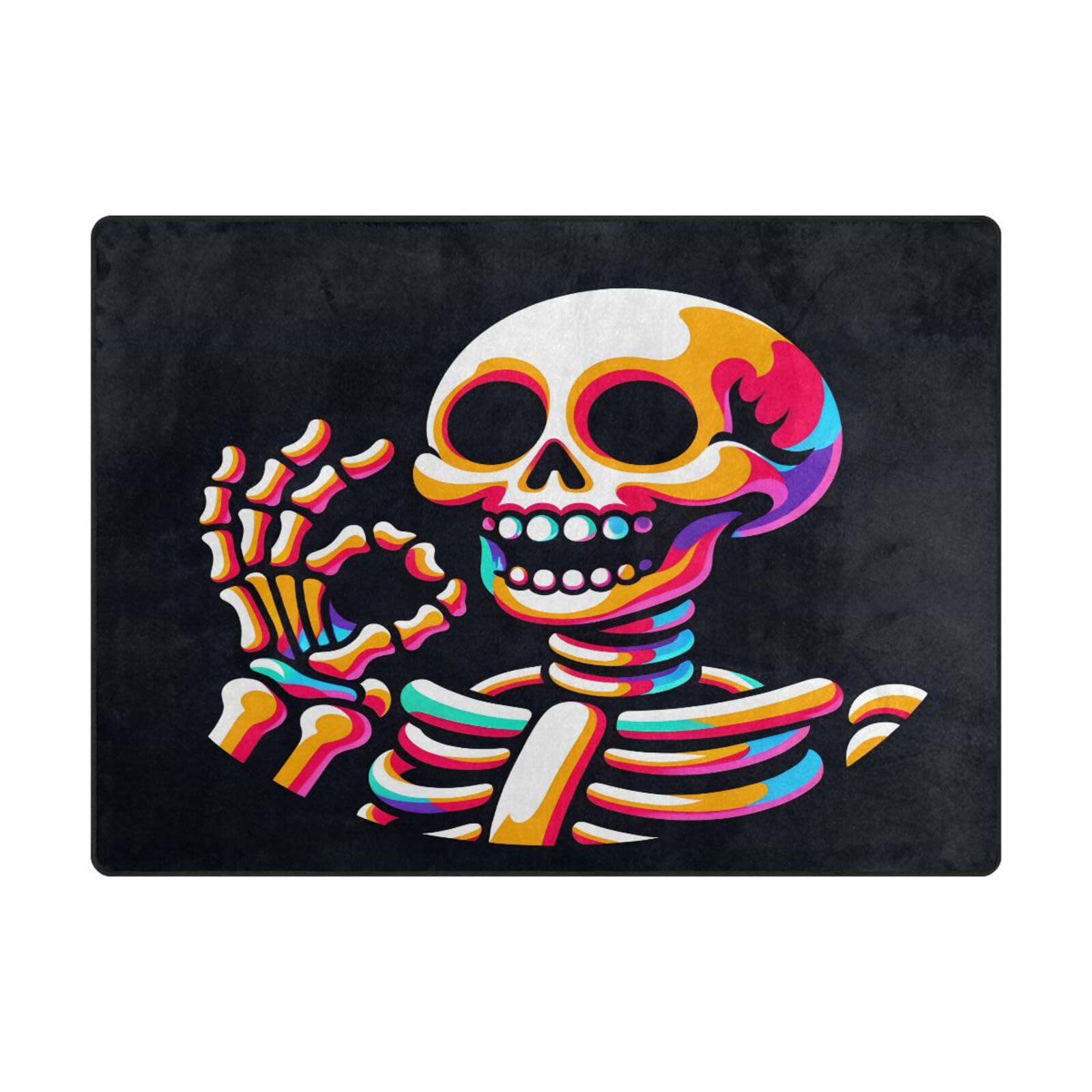 Grand tapis 203x147cm tête de mort moderne Mnsruu pour salon