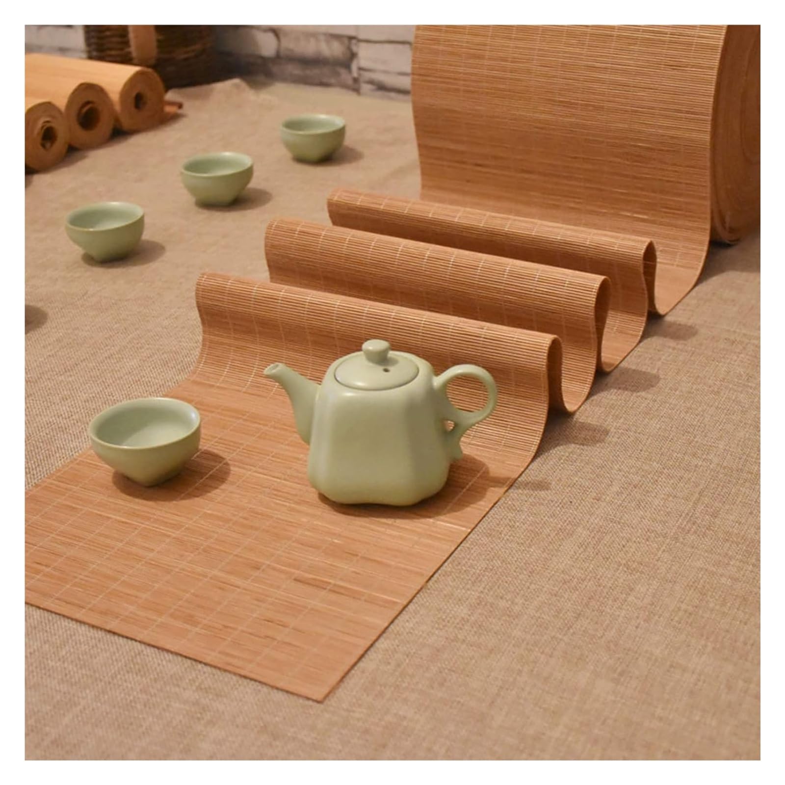 Chemin de Table en Bambou, Chemin de Table en Bambou bouclé, Set de Table tissé à la Main Naturel découpable, Sets de Table isolants Thermiques/imperméables(40x120cm)