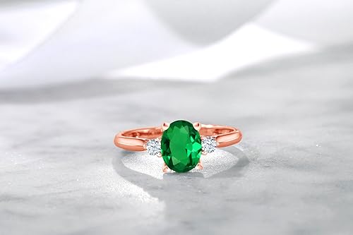 Miniatura 5 de 10K Rose Gold Gemstone Birthstone & White Created Sapphire 3-Stone Engagement Ring Oval 8X6MM Center with Round 2.5MM Accents Three Stone Wedding