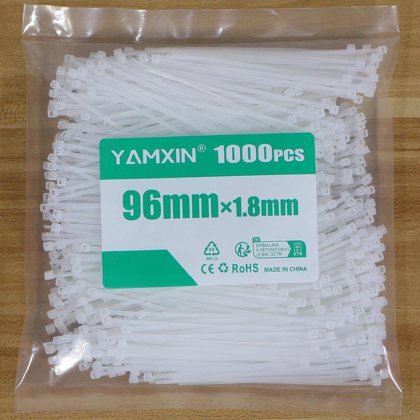 YAMXIN Cable Ties White Small Thin Short, 96 mm x 1.8 mm, Pack of 1000 for Electrical Installation Household, Garden