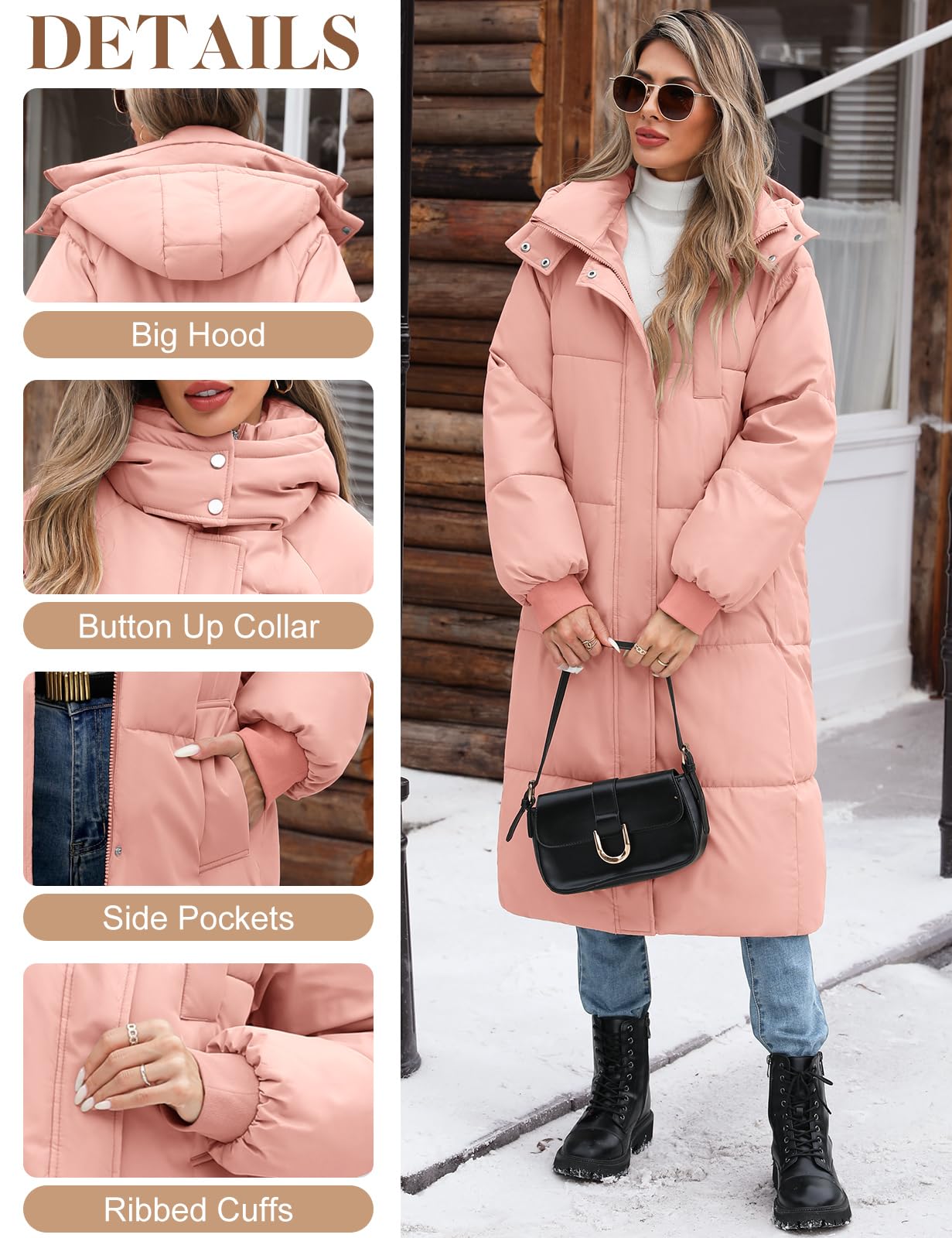 Vancavoo Abrigos de Acolchado para Mujer Chaqueta Larga con Capucha de Invierno Cálido y Elegante Coat Abrigo Largo Gruesa para Exteriores
