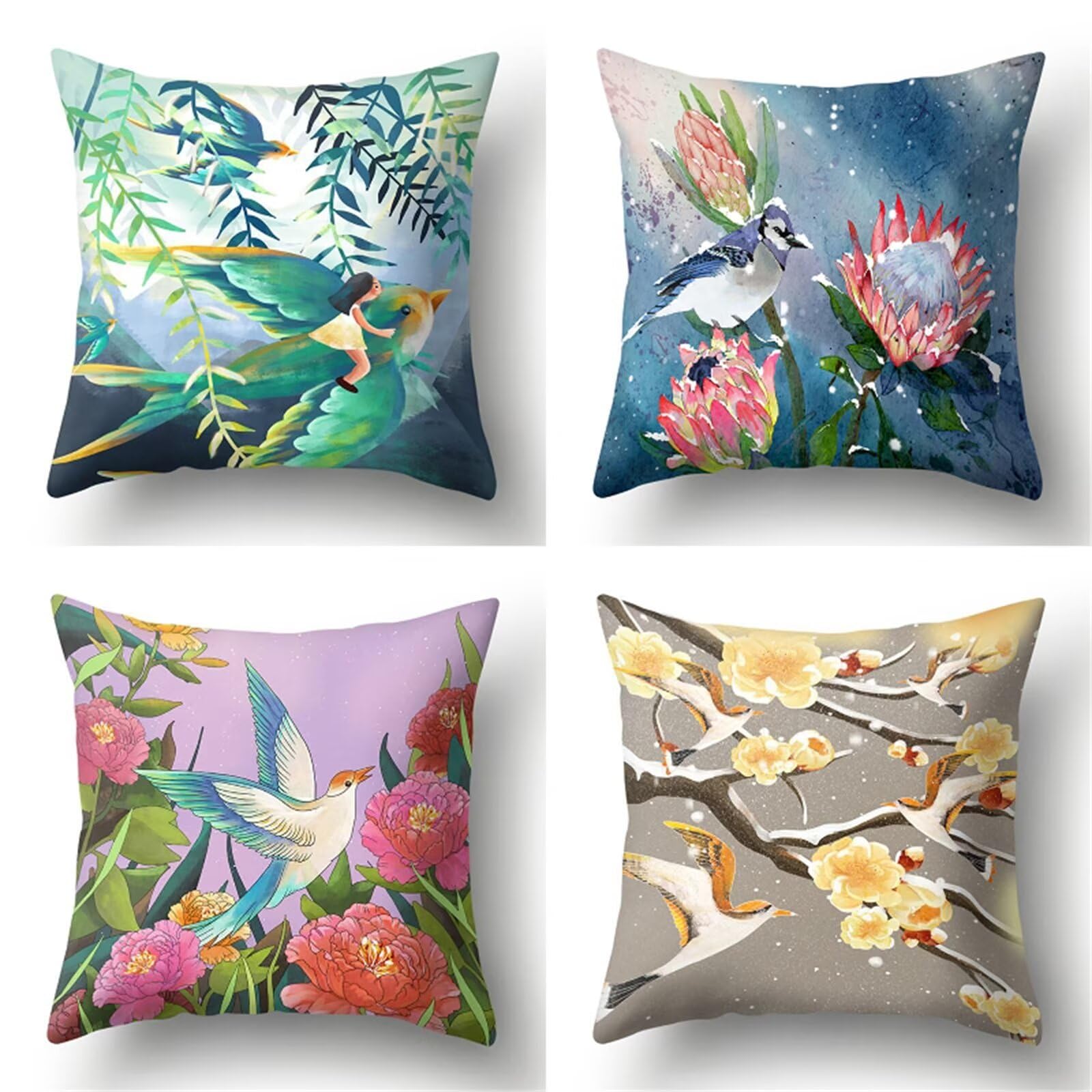 MADURA - Housse de coussin Jungle Birds en Jacquard effet tapisserie