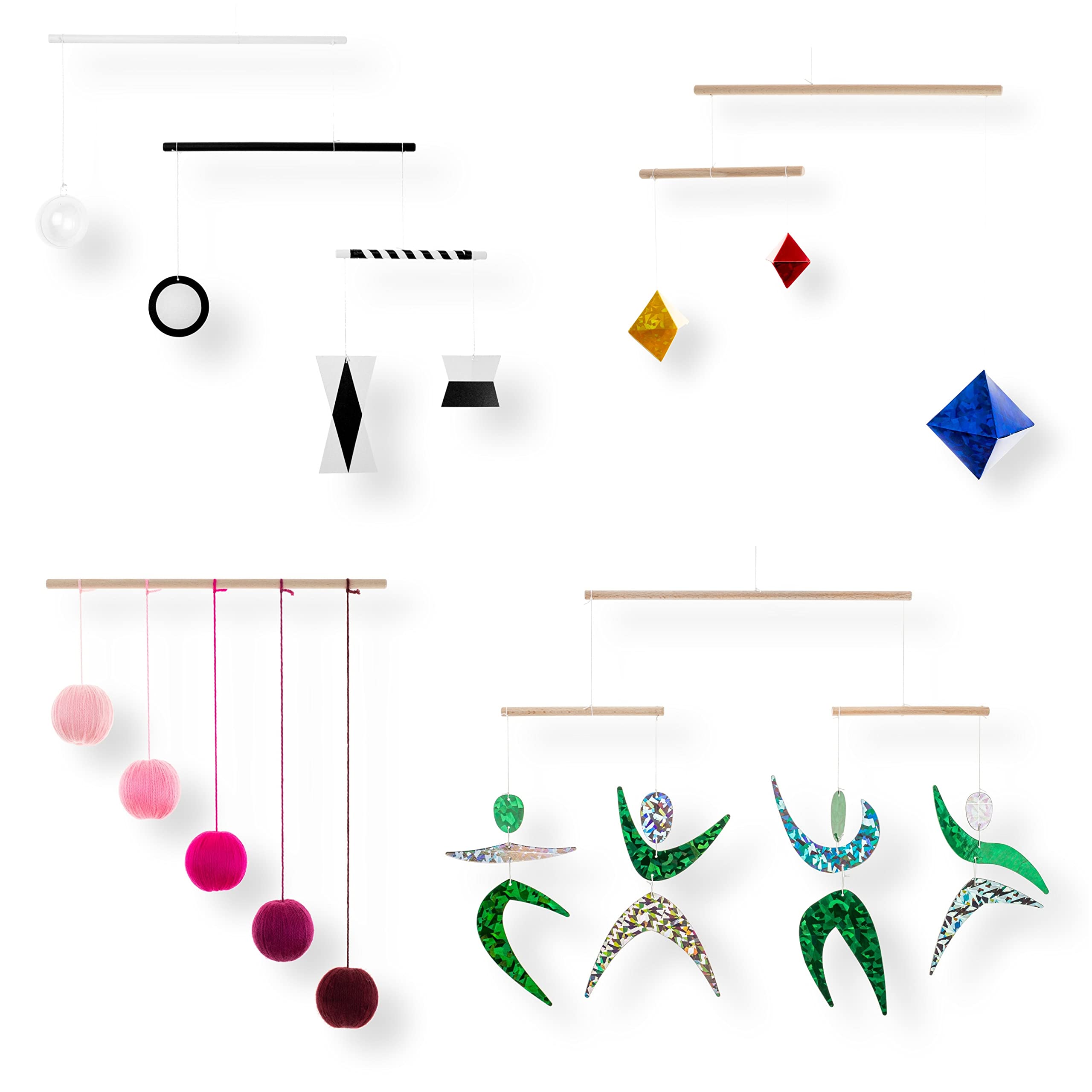 Set of 4 Montessori inspired mobiles - Black and white mobile, Pink Gobbi, Dancers, Octahedron. Montessori mobile. Baby mobile. Hanging mobile. Crib toy.