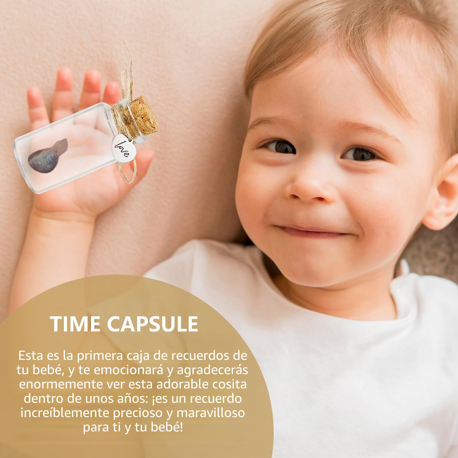Botella de vidrio con corcho para guardar el cordón umbilical/cabello fetal, ideal como recuerdo para recién nacidos, bautizos o baby showers. Incluye bolsa de regalo. (love)