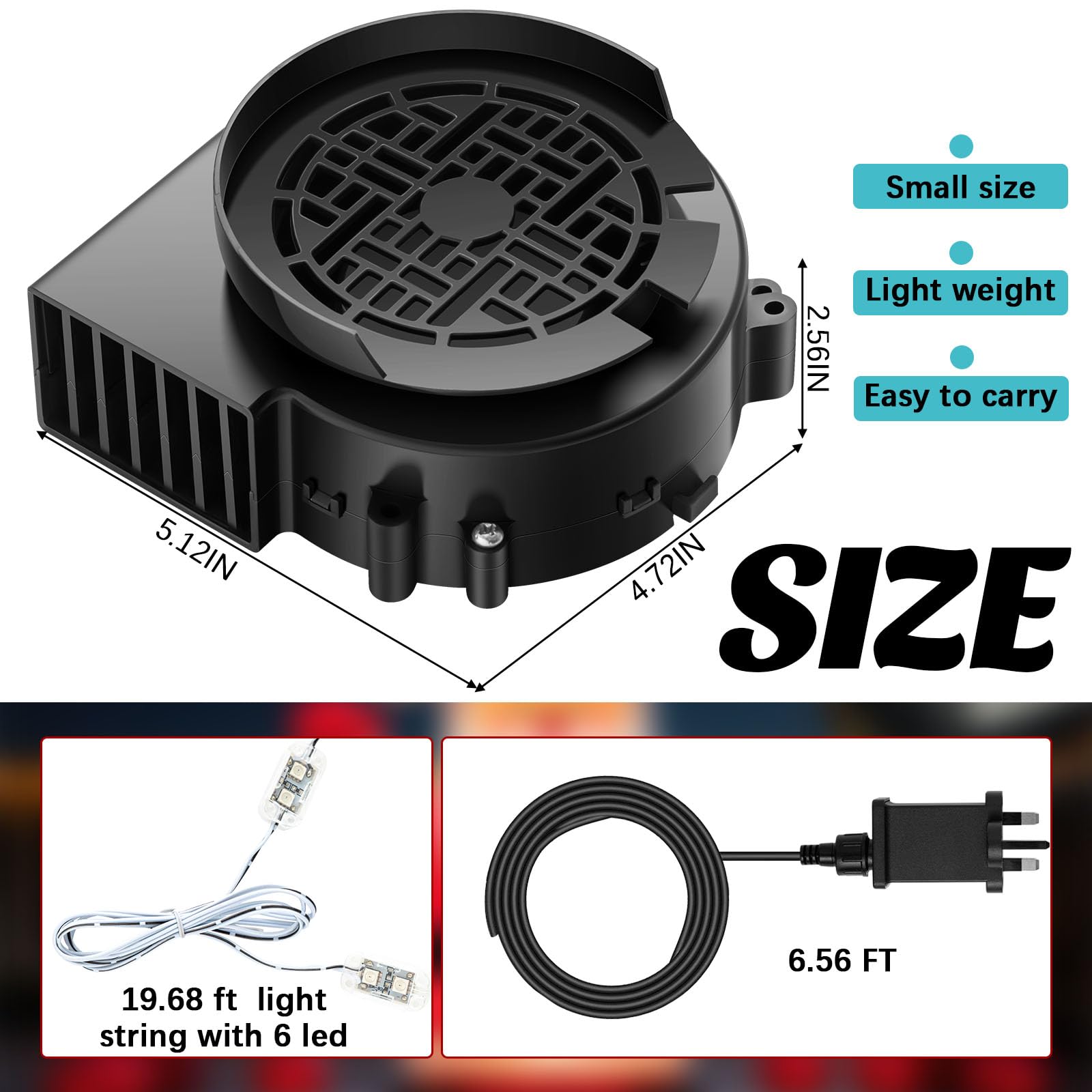 Aufblasbares Gebläse 12 V 1,0 A mit LED-Lichterkette 6 Leuchtmittel