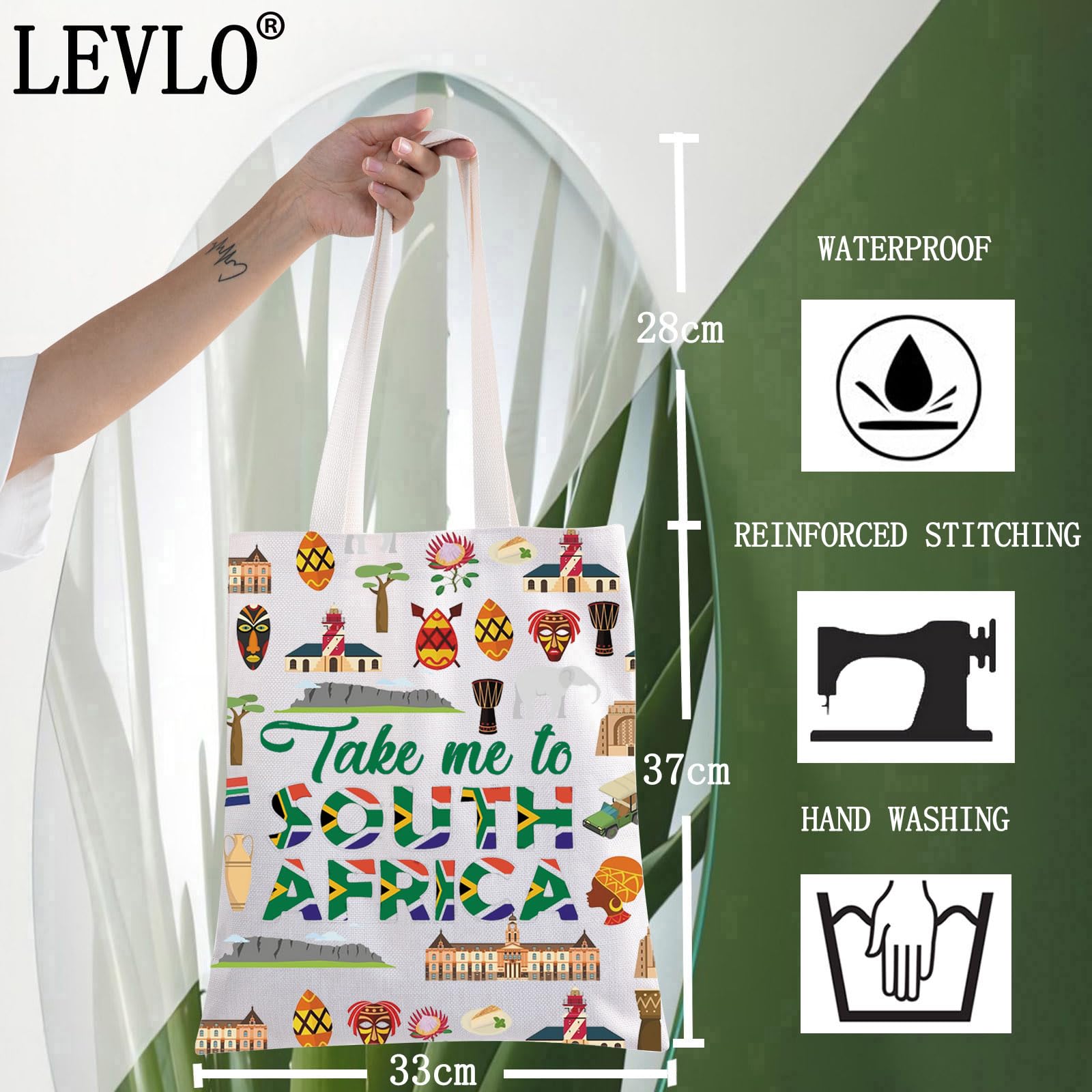 LEVLO South Africa Symbols Travel Cosmetic Bag South Africa Souvenir Gift Take Me To South Africa Makeup Zipper Pouch Bag for Traveler South Africa Tote - Image 2
