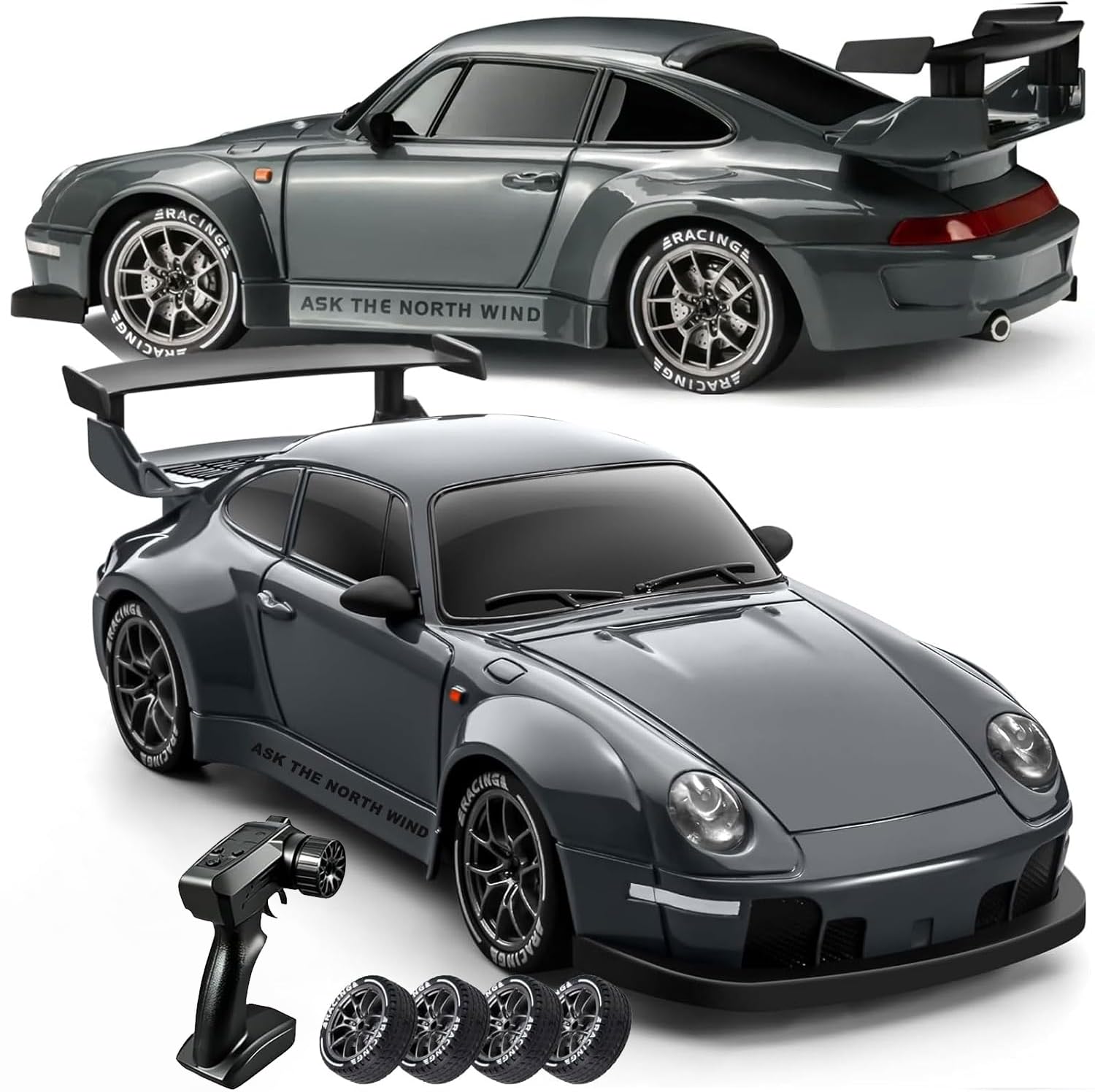 RC Drift Car, 1:24 Scale Remote Control Vehicle with LED Lights,Drifting Tires＆Two Batteries, Racing Sports Toy Idea Gift for Adults Boys Girls and Kids