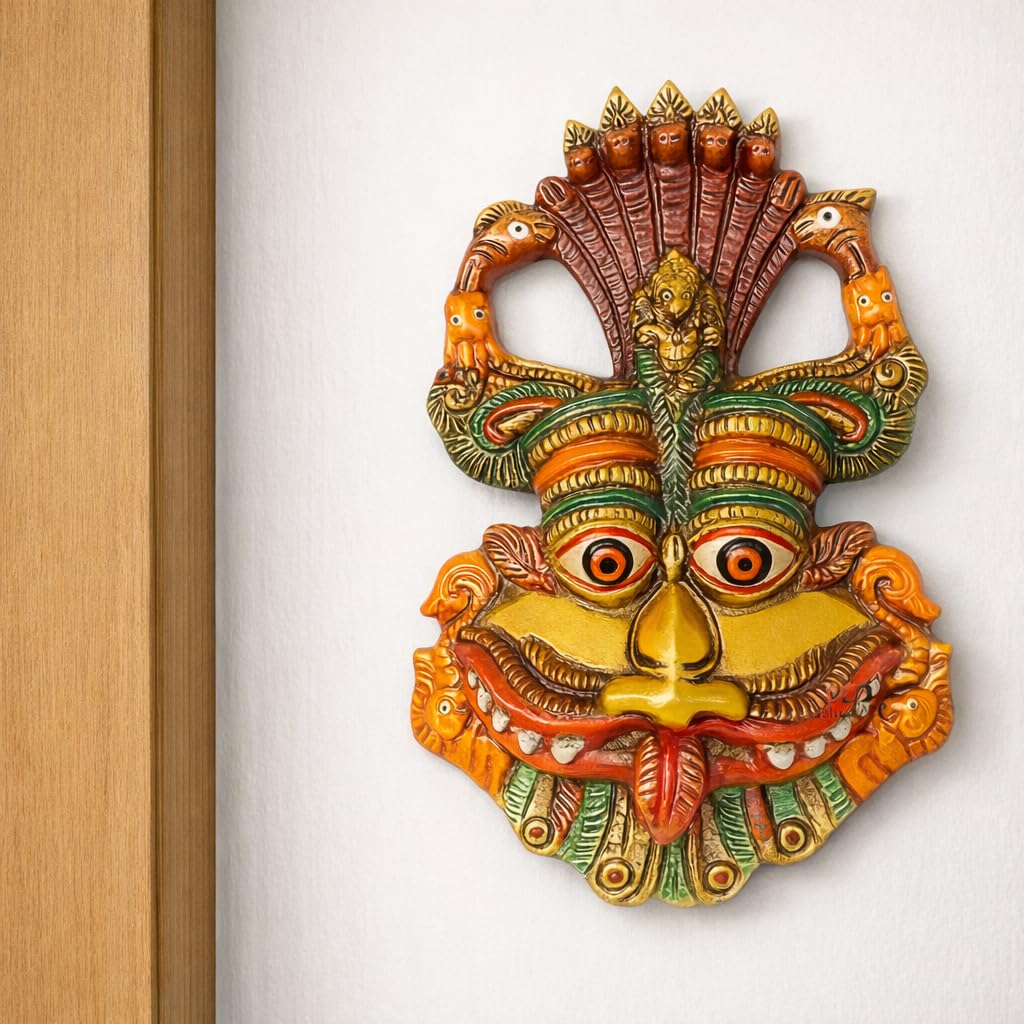 Multicolour Kirtimukha for Wall Hanging — Traditional Narsingh Nazarbattu Door Protector for Home Entrance (14 x 10.2 cm, 200 g) — Vastu Evil Eye/Nazar Protection Decorative Face-image-8