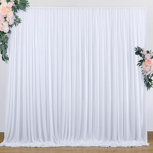 10 ft x 10 ft Wrinkle Free White Backdrop Curtains for Wedding Parties, Polyester Photography Backdrop Drapes for Birthday Parties Stage Backdrop Stand, 2 Panels 5x10FT Background Curtains