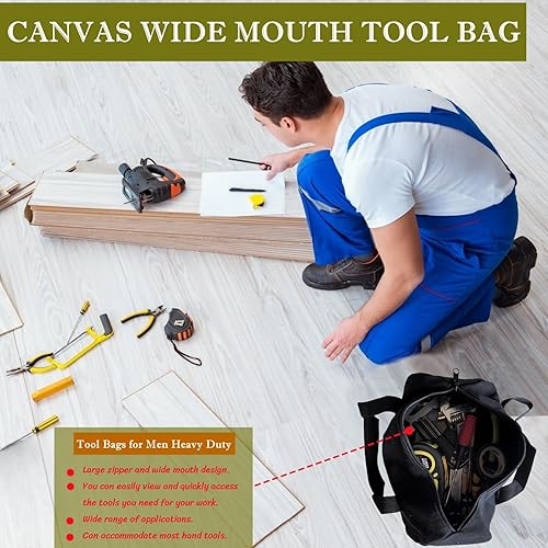 Miniatura 2 de Bolsas de herramientas pequeñas de 14 pulgadas para hombres, bolsa de almacenamiento de herramientas con cremallera de boca ancha, bolsa de