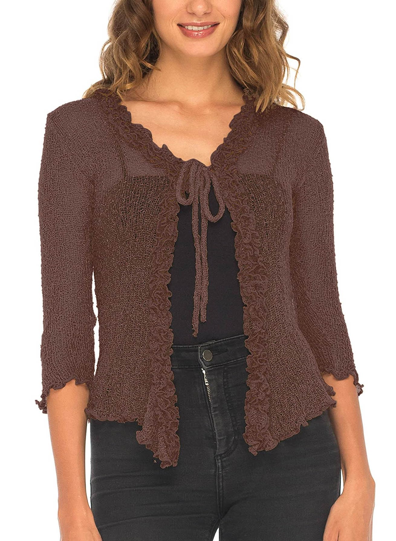 SHU-SHI - Bolero Transparente para Mujer - con Volante - Punto Ligero