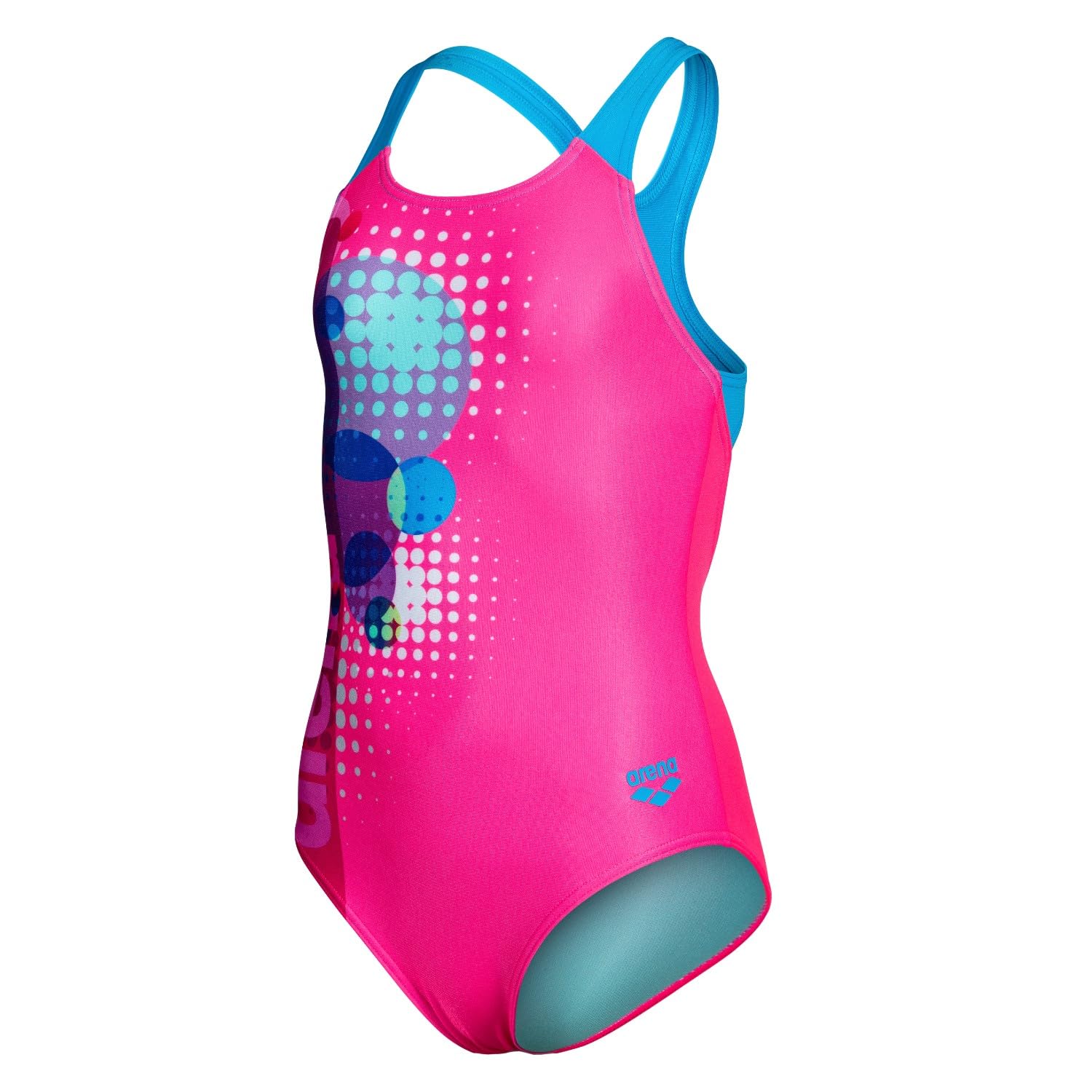 Arena Girls Shocking Pink Multi-Shocking Pink-Turquoise Performance ' Dots Swim Pro Back Swimsuit