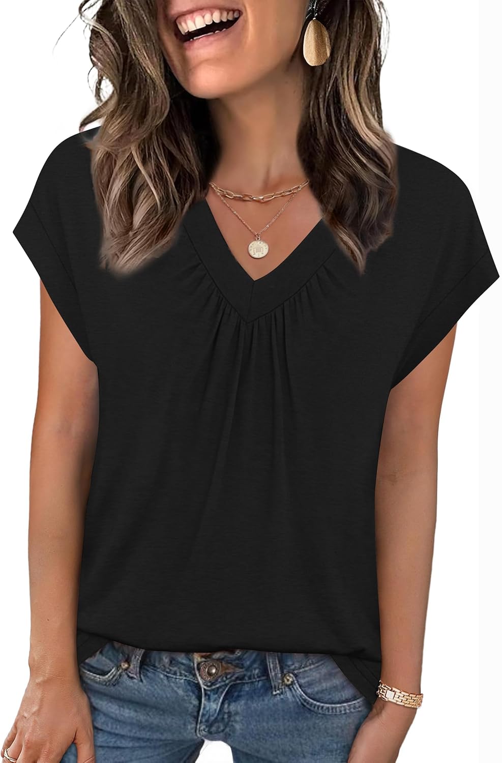 Zeagoo Womens Tops Short Sleeve V Neck Shirts Summer Dressy Casual Business Clothes Work Blouses Fashion Clothing Outfits - Image 4