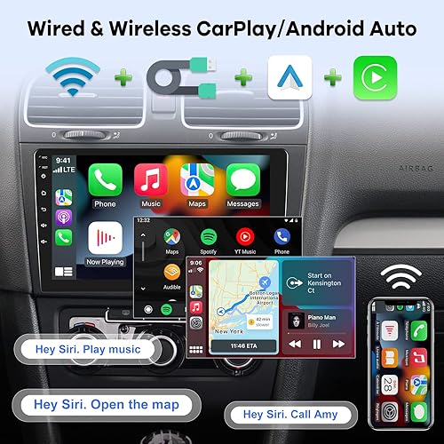 Miniatura 3 de 2G+64G 10.1 pulgadas Android 13 Single Din y Doble DIN Estéreo de Coche Pantalla Táctil Carplay Radio, Wired&Wireless CarPlayAndroid