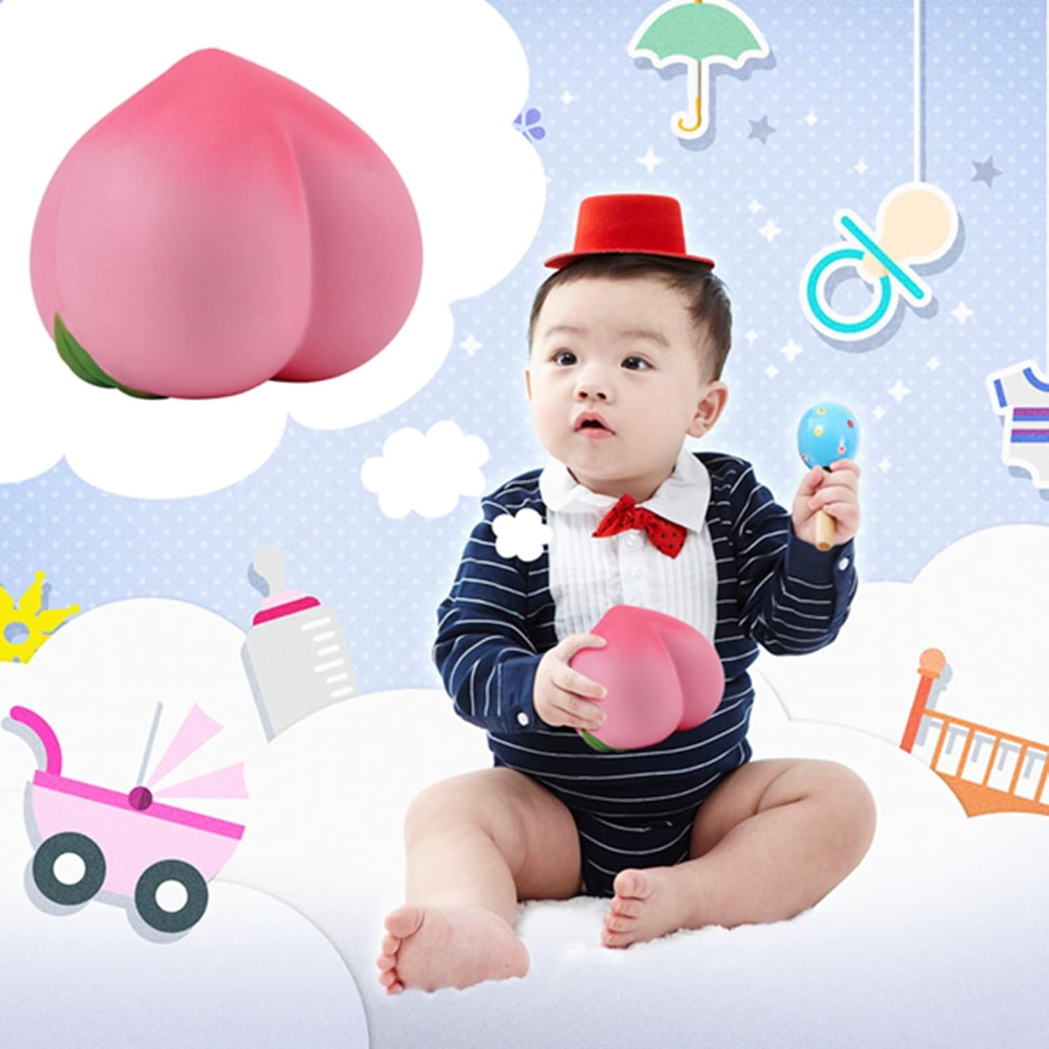 Stress Relief Sensory Scented Peach Fun Squishy Slow Rising Soft Scented Fruit PU Simulation Peach Emoticon Relaxing Anti Anxiety Fidget Birthday Gifts for Kids and Friends