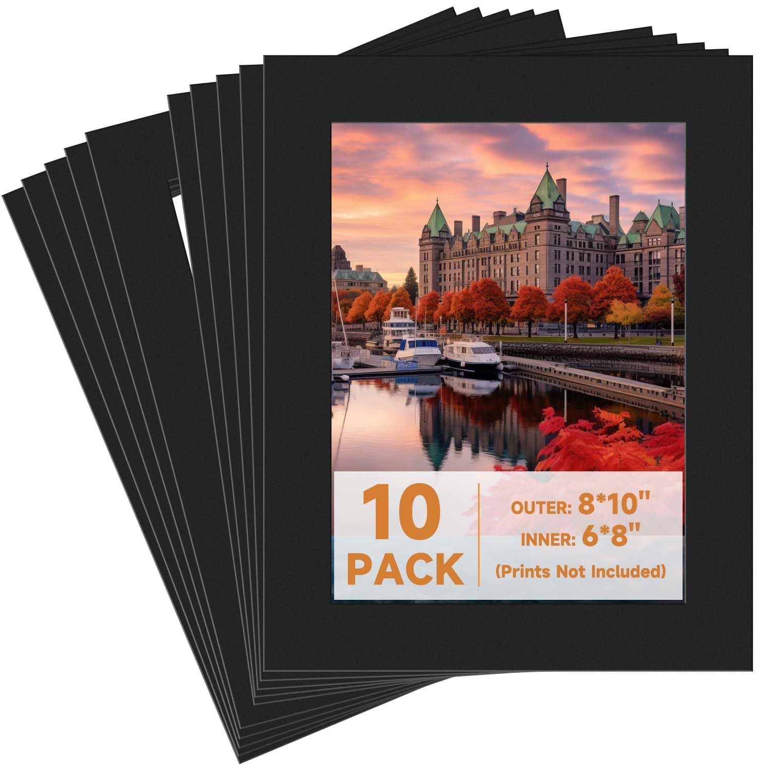 10Pcs Black Picture Mounts,Picture Frame Mats 8x10 Inch to Fit 6x8 Photo Mats,Acid Free Bevel Cut 4-ply Thickness Picture Matting for Pictures Photos Prints Watercolor Artwork