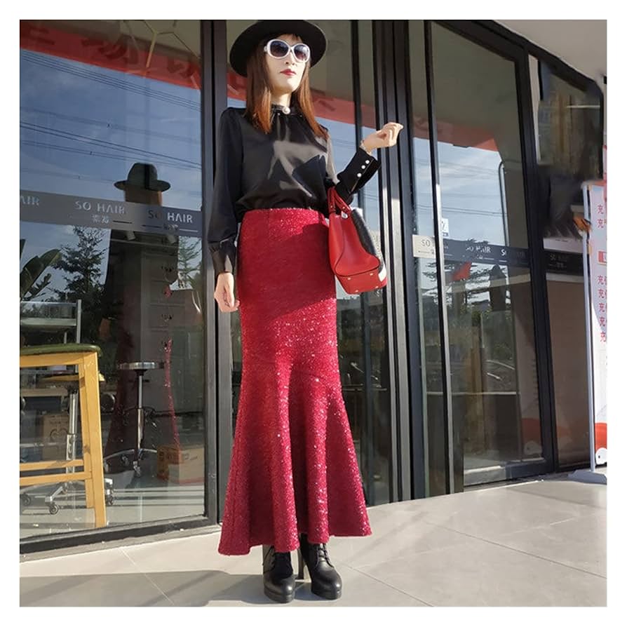 フリル付き赤のロングスカート アウトレット通販 ファッション フリル付き赤のロングスカート