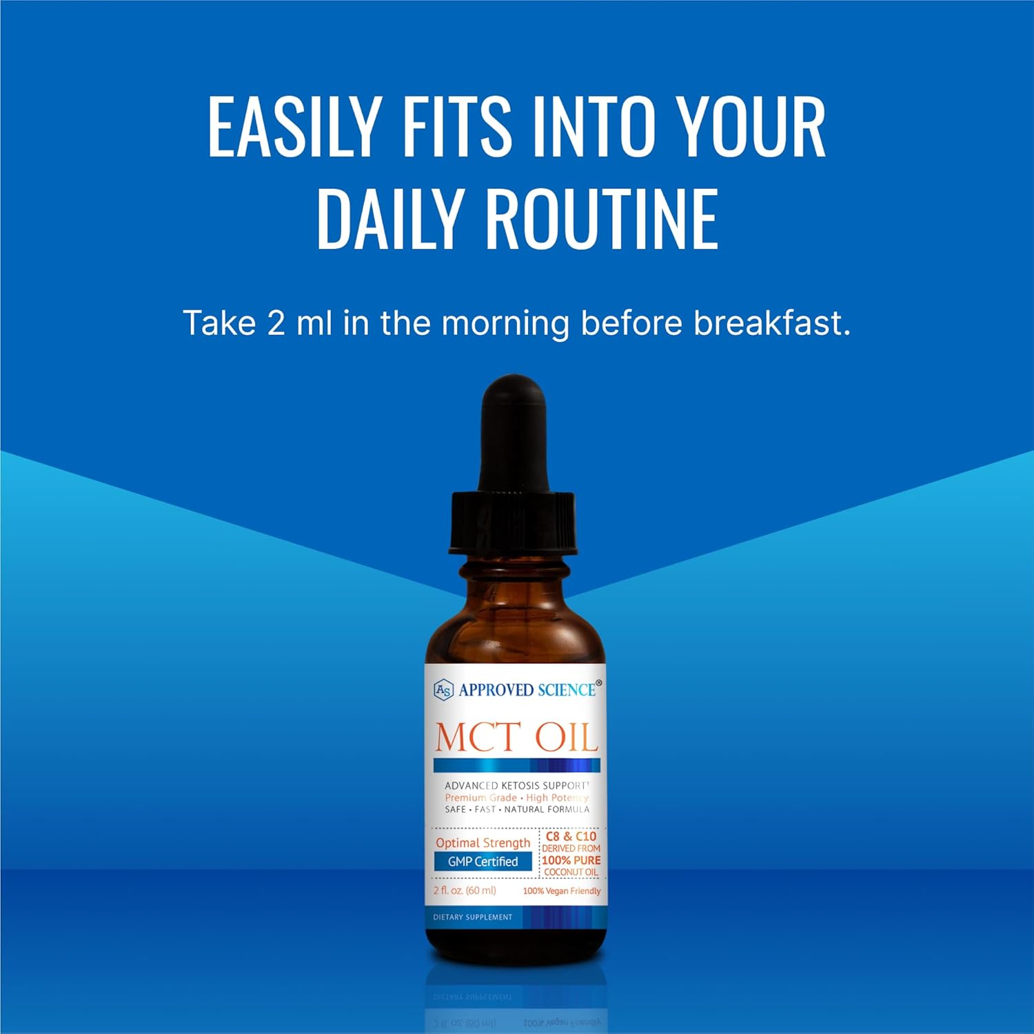 Approved Science® MCT Oil - Pure Medium-Chain Triglyceride (MCT) Oil derived from Coconuts with Caprylic Acid (C8) and Capric Acid (C10) - Vegan, 60 ml