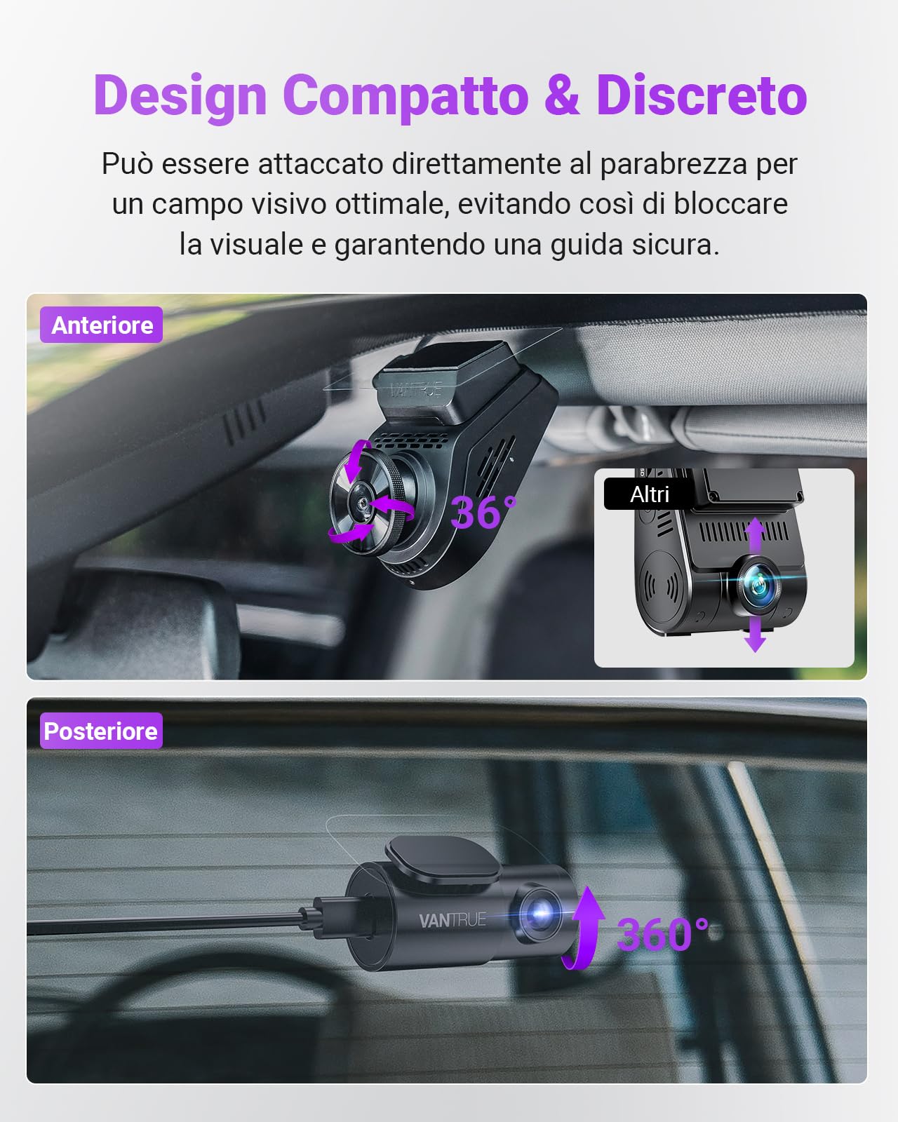 Vantrue S1 Pro DashCam 2.7K+1080P, 60FPS STARVIS 2, PlatePix Tech, Doppia Dash Cam AI con ADAS e BSD, Visione Notturna, WiFi 5GHz, GPS, G-Sensor, Controllo Vocale e 24h Modalità Parcheggio