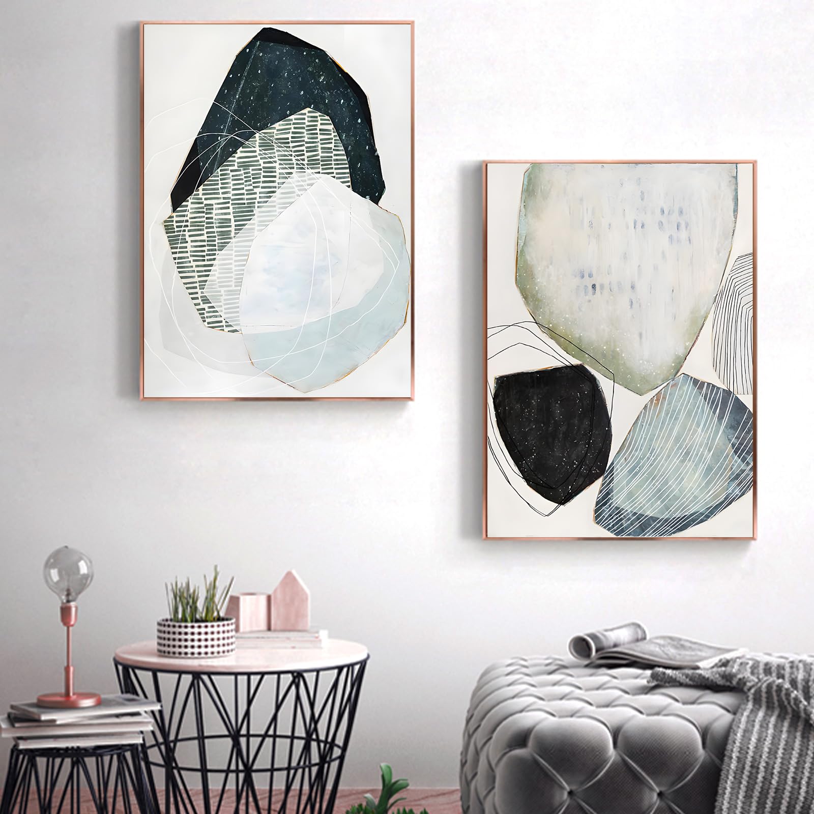 IUNTWEIE Abstract Posters Set of 3 Modern Wall Picture Posters Abstract Geometric Pictures Gold Circular Geometric Canvas Picture Living Room Decoration - Image 4