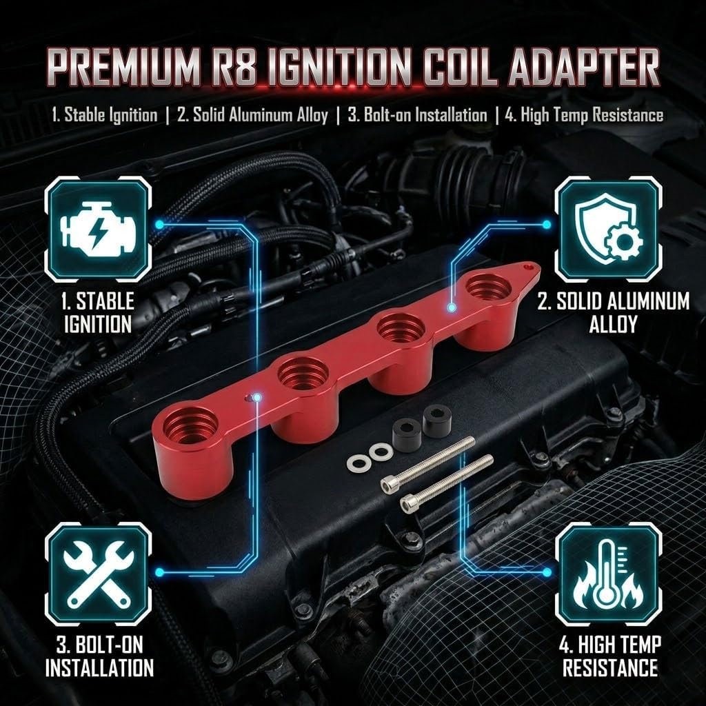 Red Aluminum R8 Ignition Coil Adapter Bracket Compatible with Seat Ibiza 1.4 TSI EA111 Engine Replacement Part FDJ-229