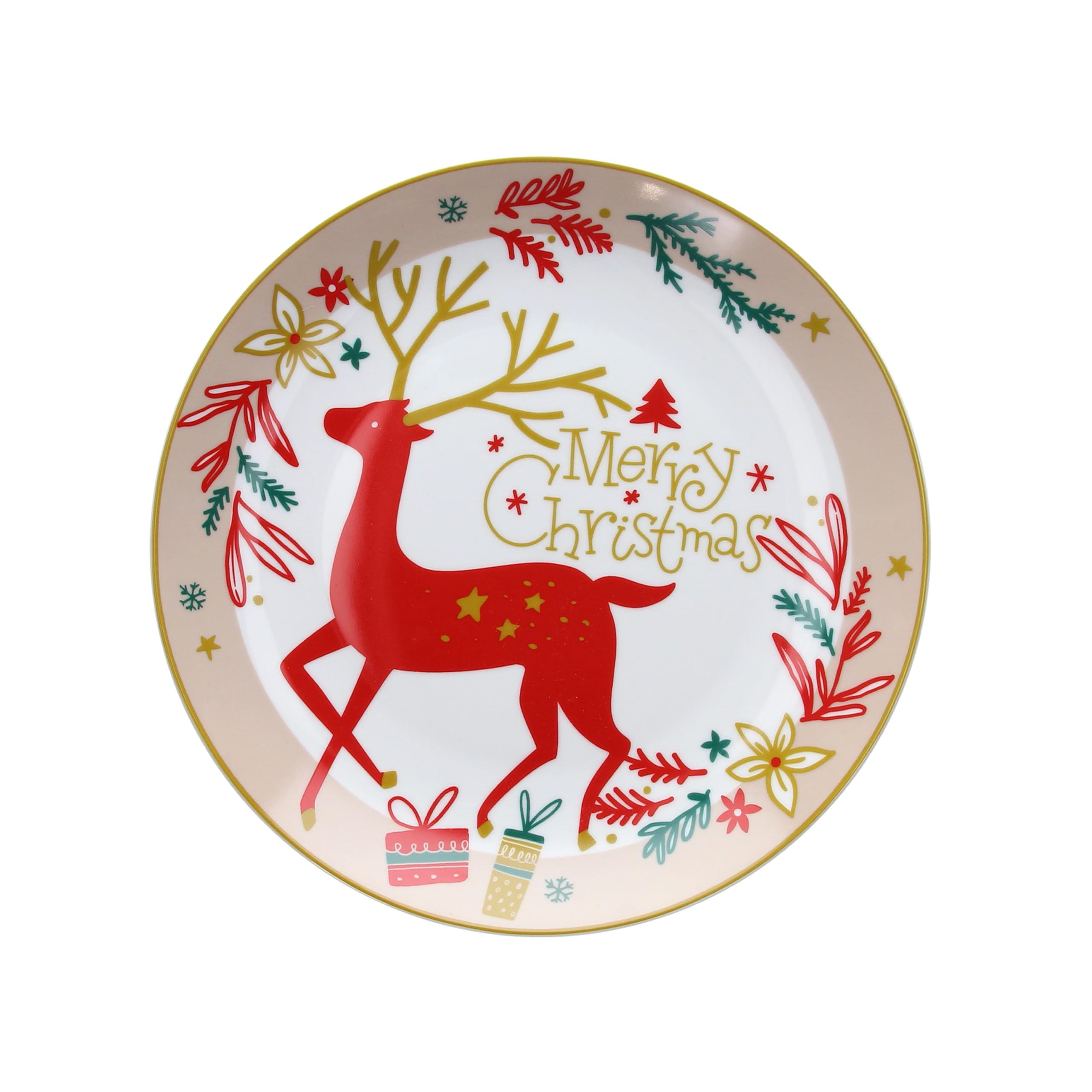 Tognana Xmas Deer, assiette à panettone 31 cm, porcelaine, rouge