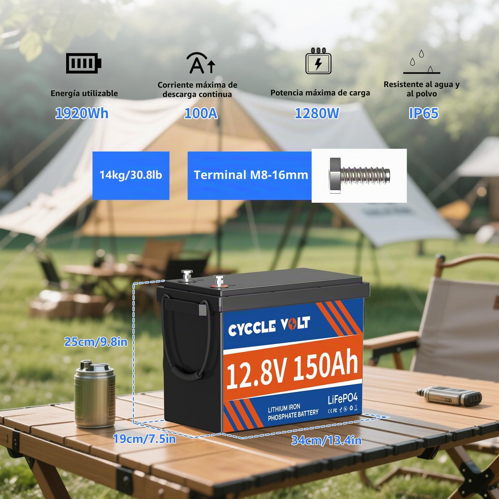 Batería de Litio 12V 150Ah LiFePO4 con Bluetooth BMS 100A, Protección Baja Temperatura,1920Wh, 15000 Ciclos, Batería Recargable para Energía Solar, Caravanas, Autocaravanas, Barcos, Camper